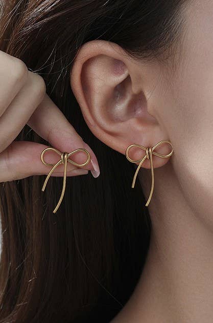 18K STAINLESS STEEL TARNISH FREE BOW EARRINGS