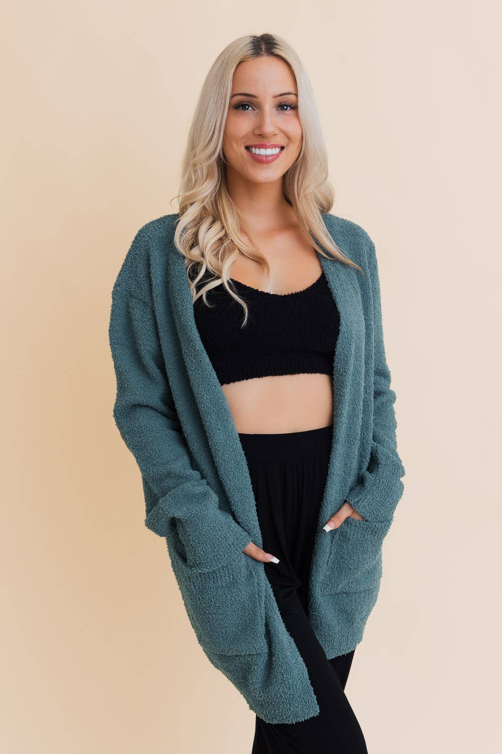 Cozy Boucle Longline Cardigan w Pockets