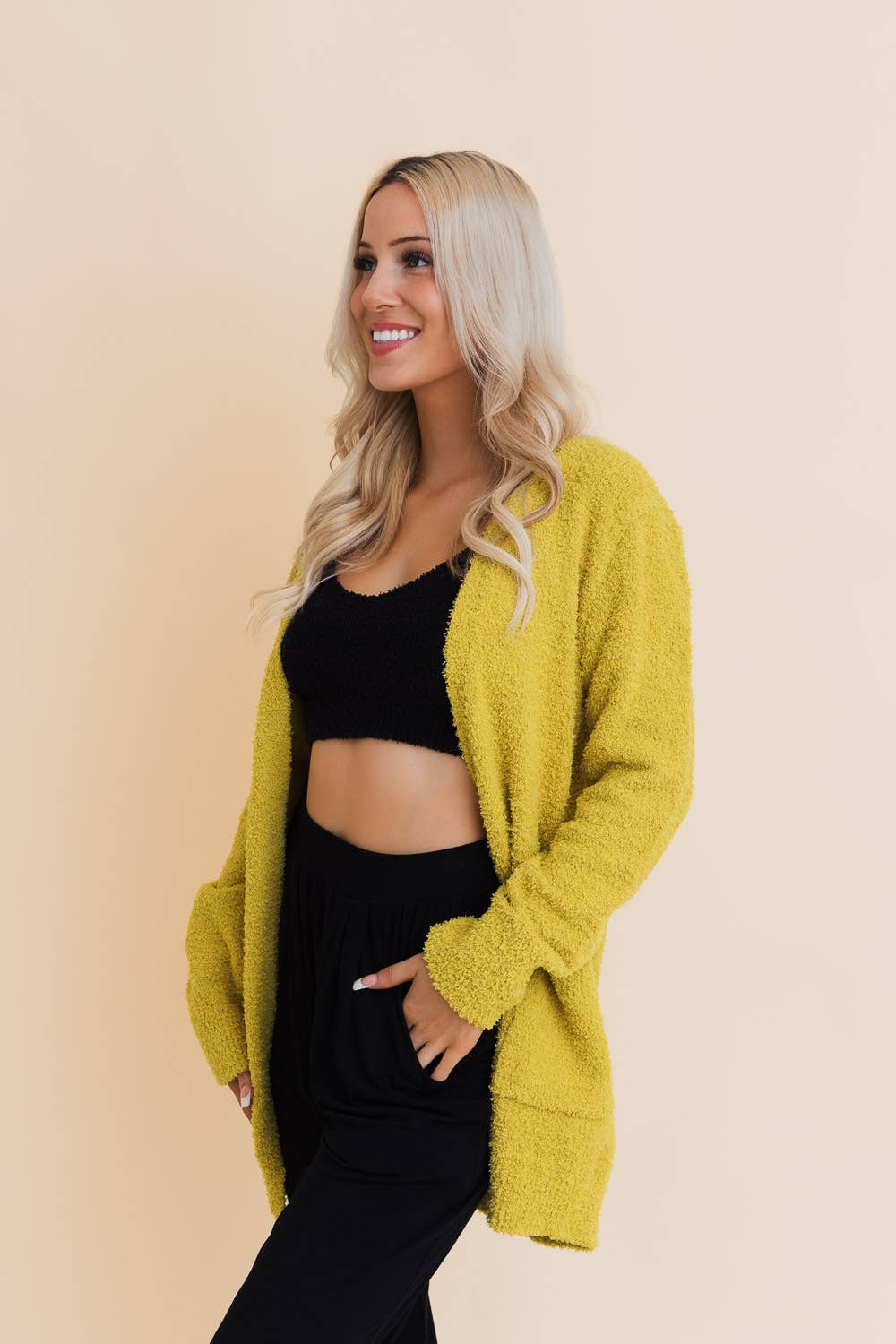 Cozy Boucle Longline Cardigan w Pockets