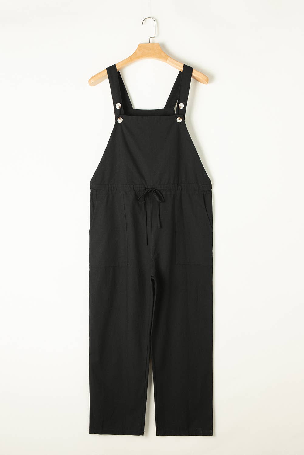 Drawstring Buttoned Straps Cropped Overall