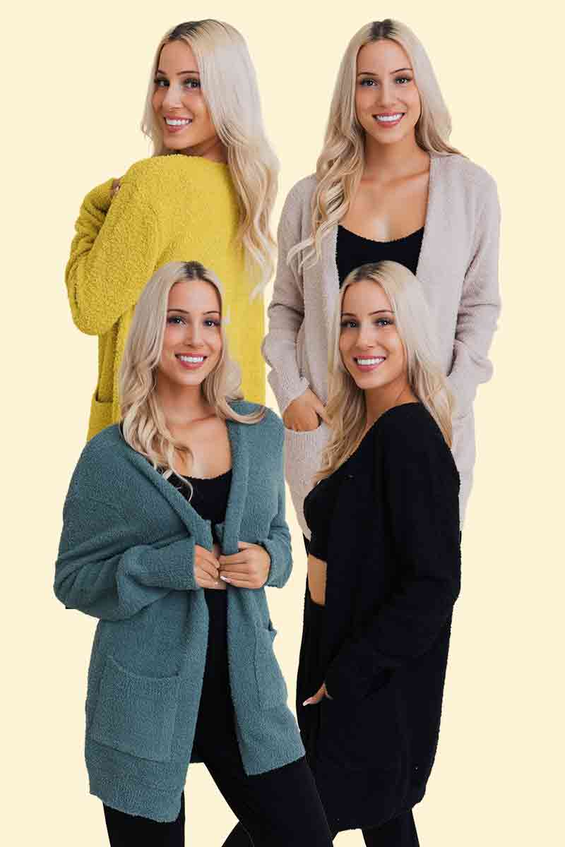 Cozy Boucle Longline Cardigan w Pockets