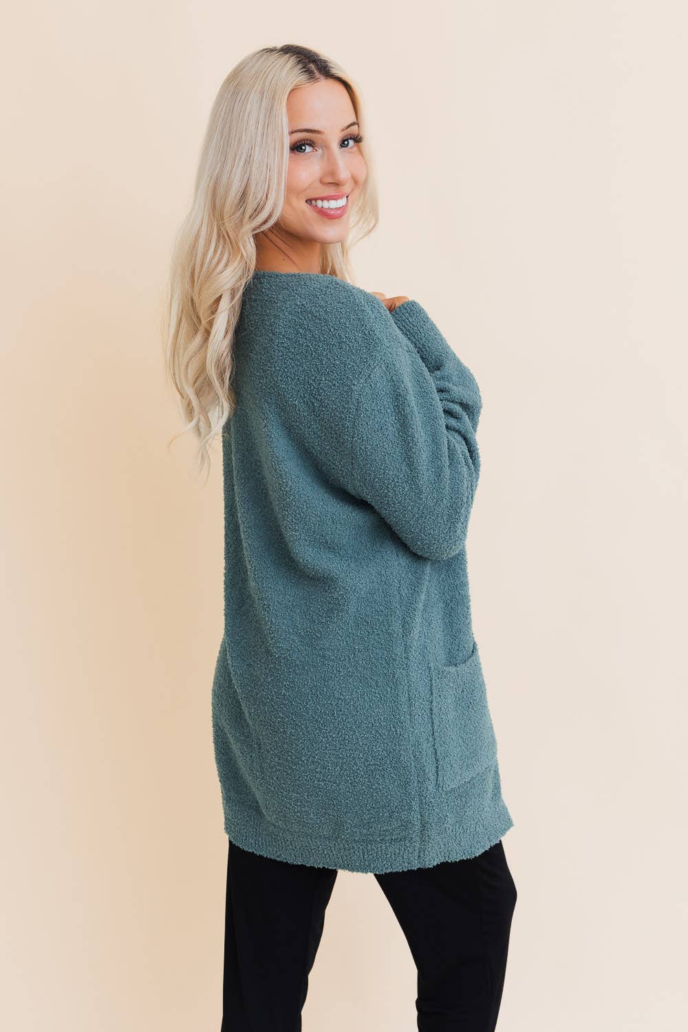 Cozy Boucle Longline Cardigan w Pockets